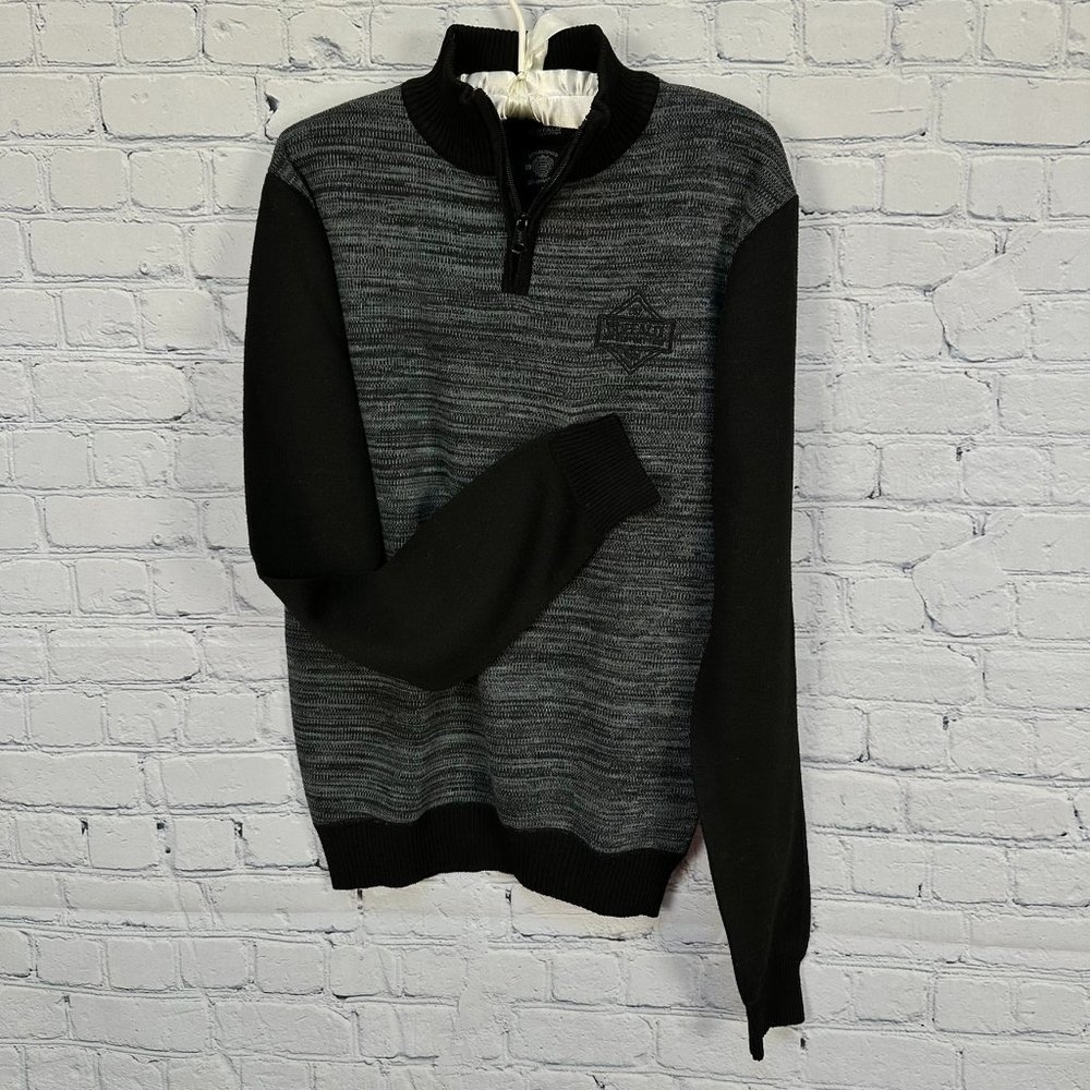 Buffalo David Bitton L/S‎ 1/4 Zip Knit Sweater Top, Size Medium, Black/Gray